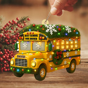 Personalisiertes bester Schulbusfahrer Holzornament – Individuelles gelbes Bus-Weihnachtsgeschenk für Fahrer und Lehrer