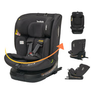 Black child car seat with multiple views on a white background