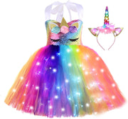 Vestido de Tul para Niñas con Unicornio y Luces LED Brillantes para Fiestas