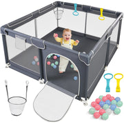 Large Square Baby Playpen (128x128x68 cm) with Anti-Collision Foam Padding
