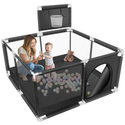 Large Square Baby Playpen (50x50 Inch) with Basketball Hoop