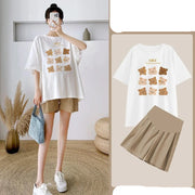 Maternity Two-Piece Summer Korean Cartoon Bear Outfit