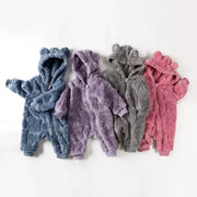 Baby Plush Hooded Romper – Heart Texture & Zip-Up Design