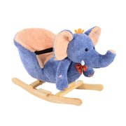 Plüsch-Elefant Schaukelpferd Fahrspielzeug mit Holzunterbau, Sicherheitsgurt, eingebauter Musik (32 Reime) und Hochlehnsitz für Kleinkinder (ab 18 Monate)