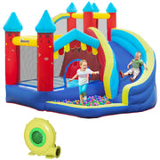 Hüpfburg für Kinder mit Rutsche, Trampolin, Wasserbecken und Kletterwand, großes aufblasbares Aktivitätspark mit 450W Gebläse und Erdnägeln (Max. 90 KG)