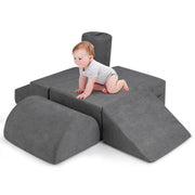 6-teiliger Schaumstoff-Kletterblock für Babys, Indoor-Softplay-Gerät – Schaumstoffkletterbausatz zum Krabbeln, Rutschen und zur Förderung der Motorik (Grau)