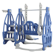 Blauer PE-Material 3-in-1 Kinder-Rutsche Schaukel Basketballständer Set, geeignet für 3-6-jährige Kinder, Outdoor und Indoor Rutsche