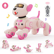 Interaktiver Roboter-Hund mit Sprachsteuerung, 2,4-GHz-Fernbedienung, Berührungssensor und STEM-Programmiermodus – Lebendiges Stunt-Haustier für Kinder (Pink/Orange)