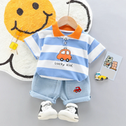 Hochwertiges Baby-Poloshirt + Jeansshorts-Set