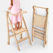 Kids Helper Tower – Foldable Toddler Step Stool for Kitchen, Bathroom & Learning (Beige)