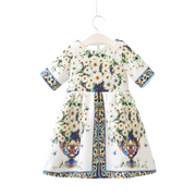 Vintage Vase and Floral Print Dress