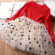 Long Sleeve Top Star Mesh Girl Dress
