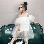 Vestido de moda para niñas con top de malla