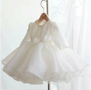 Elegant Pearl Neckline Long Sleeve Wedding and Baptismal Princess Ball Gown