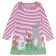 Rabbits Design Applique Long Sleeve Top Dress