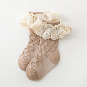 Lange Schlauchsocken mit Spitzenblumen für Kinder
