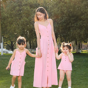 Sundress sin tirantes con botones y bolsillo, pelele para bebé a juego para toda la familia