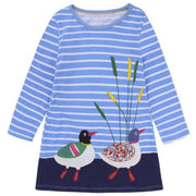 Birds Design Applique Long Sleeve Top Dress