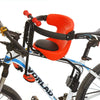 Child bike seat with orange cushion on a bicycle