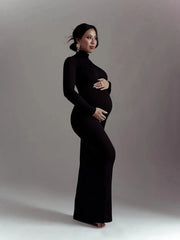 Elegant Maternity Turtleneck Maxi Dress 