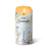 Flickering candle with 'To my Granddaughter Jessica' text on a white background