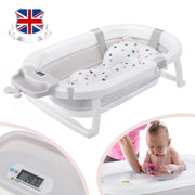 Extra-Large Foldable Baby Bathtub (44L) with Digital Temperature Sensor, Non-Toxic Material, and Machine-Washable Bath Cushion for Newborns to Toddlers