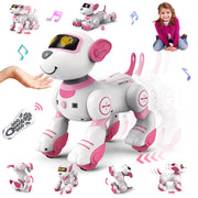 Interactive Stunt Robot Dog Toy with Voice Command, Touch Sensor, Programmable Mode, Music, and LED Expression Screen (Pink/Blue)