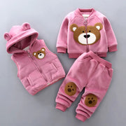 Winter-Babykleidungsset: Fleece-Bärjacke, Weste und Hose (3-teilig)