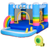 Kinder Hüpfburg mit Pool, Outdoor-Trampolin-Spielbereich mit Sicherheitsnetz, Regenbogen-Design und inklusive 350W Gebläse (max. 90 KG, Alter 3–8)