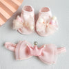 2-teiliges Set aus Stirnband und Socken für Babys, Mädchen – Geschenkset mit Prinzessinnen-Haarband mit Schleife und Spitze und Baumwollsocken für Neugeborene, für 0–12 Monate