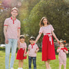 Tenues Assorties Famille – Robe Rayée avec Nœud & T-Shirt Boutonné pour un Look Décontracté en Famille